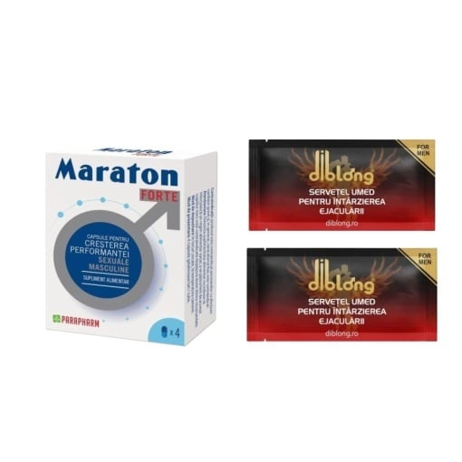 Capsule MARATON FORTE, cresterea performantei sexuale barbati, 4 capsule + + Servetel premium DIBLONG Delay Towel, poate contribui la întârzierea ejaculării și la prelungirea actului sexual, 2 buc