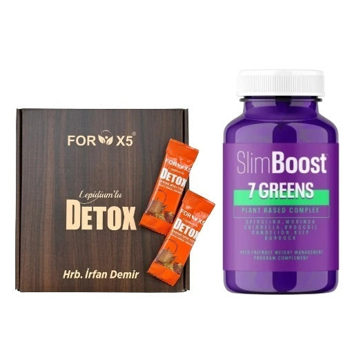 Ceai de slabit FOR X5 DETOX, Irfan demir cu aroma de lamaie,Holograma si plicuri in limba turca + Capsule pentru slabit Slim boost 7 Greens, 30 comprimate.