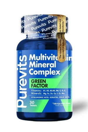 Green Factor Multivitamin Mineral Complex – Keratin – Acid Hialuronic – Acid Folic, 30 Tablete Purevits