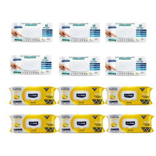 Pachet Promo Avantajos: 12 X Servetele umede multisuprafete cu bicarbonat, 100 bucati, Deep Fresh clasic + Lămâie