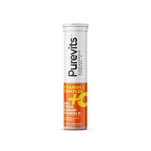 PUREVITS Vitamin C 1000 mg – Zinc – Vitamin D – Citrice – Măceșe – 20 Tablete Efervescente