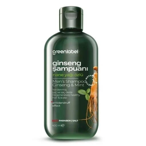Șampon anti-mătreață, fără parabeni și fără sare, cu extract de ginseng și mentă, 400 ml Greenlabel