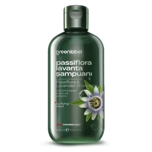 Șampon anti-mătreață, fără parabeni și fără sare, cu extracte de Passion Flora și lavandă, 400 ml Greenlabel