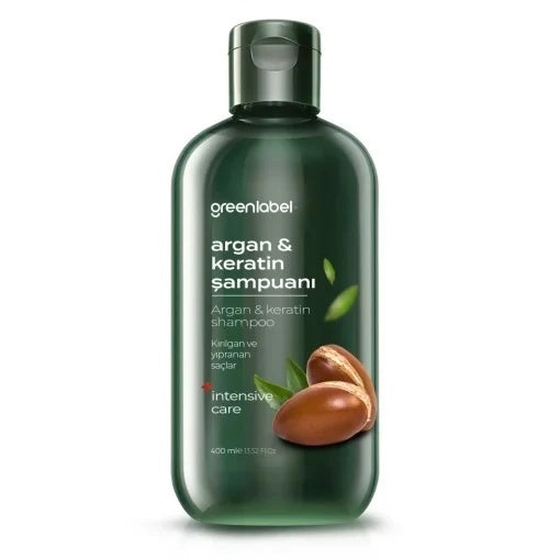 Sampon Argan & Coconut Greenlabel 400 ml – Ulei de Argan, Ulei de Cocos, Keratina, Par Uscat & Deteriorat, Regenerare si Hidratare