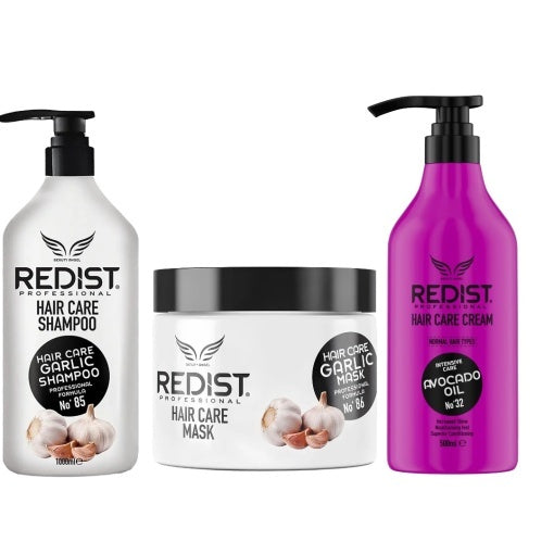 Set Promo Redist - Profesional anti-caderea si cresterea parului cu Extract de Usturoi, Redist, sampon 1000 ml, masca 475 ml plus balsamul cu avocado 500 ml